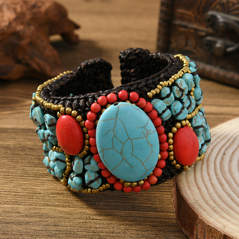 Wholesale Heavy weaving ethnic style natural stone bracelet Bohemian retro bracelet